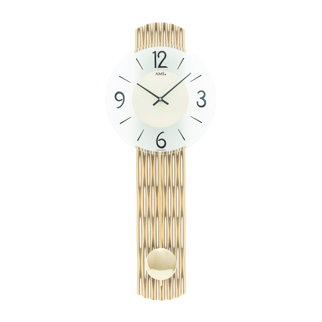 AMS W7507 Pendelwanduhr mit feingefrästem Holzgehäuse in Messingoptik