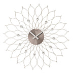 AMS W9608 Wanduhr mit Metallgehäuse in Blüten-Optik Silber