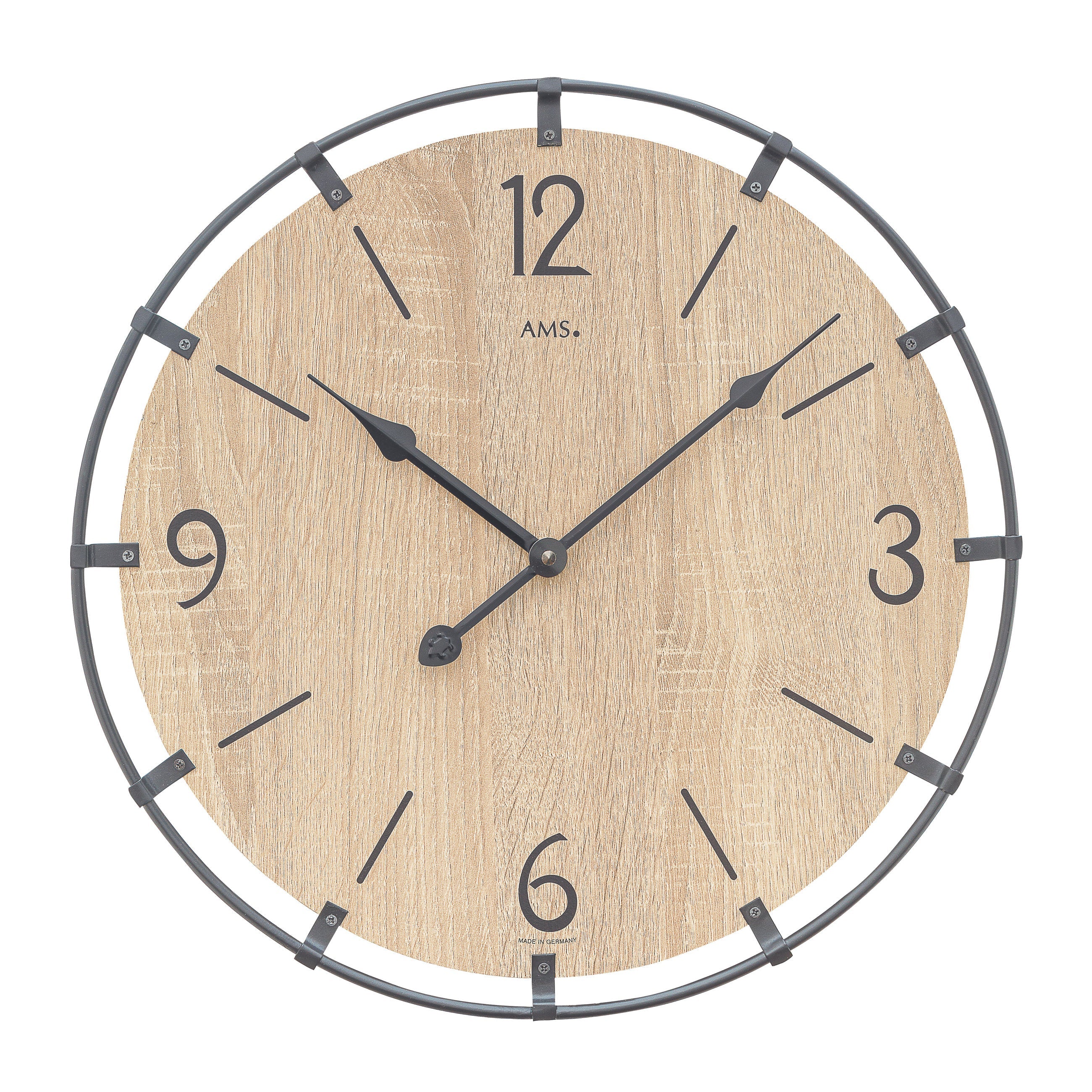 AMS W9616so Wanduhr mit Sonoma-Holzgehäuse und Metallring