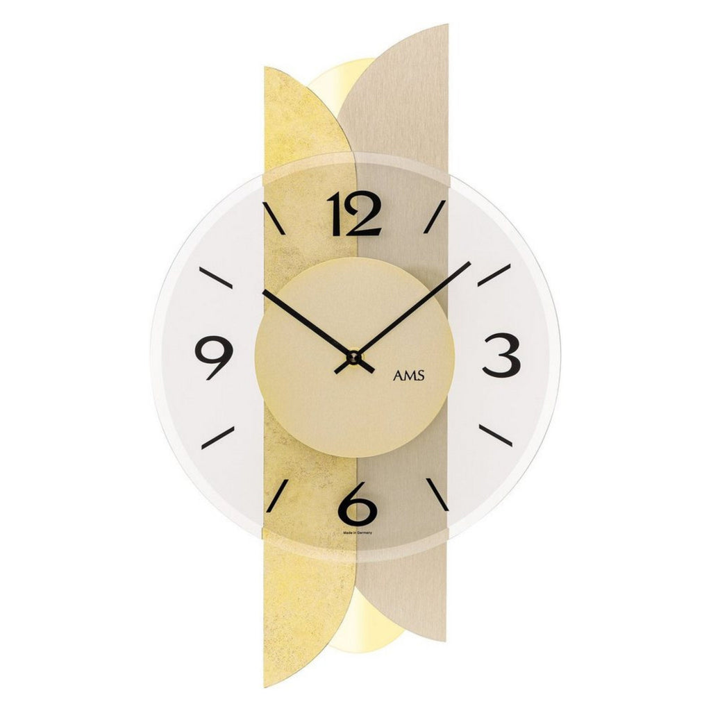 AMS W9643 Wanduhr mit Holzgehäuse und Antik-Gold-Messing-Auflage