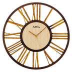 AMS W9648 Wanduhr mit Metallgehäuse und Holzeinlage