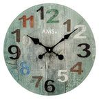 AMS W9651 Wanduhr in farbiger Holzoptik mit Mineralglas