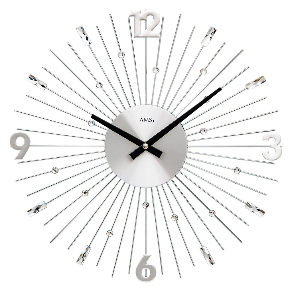 AMS W9652 Wanduhr mit silberfarbenen Metallstäben