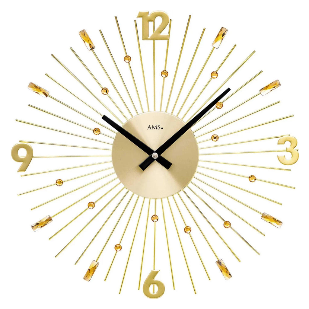 AMS W9653 Wanduhr mit goldfarbenen Metallstäben