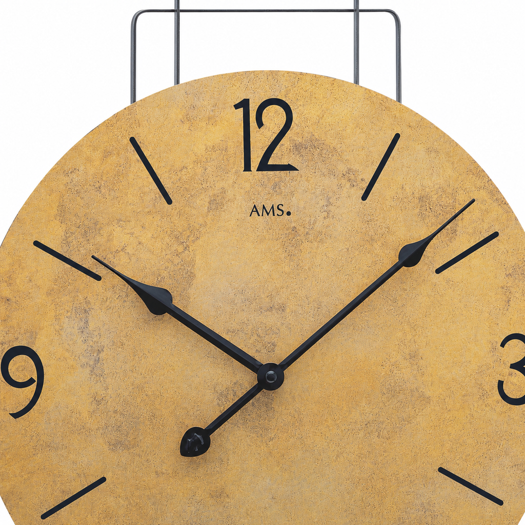 AMS W9689 Wall Clock with Metal Design and Antique Brass Dial