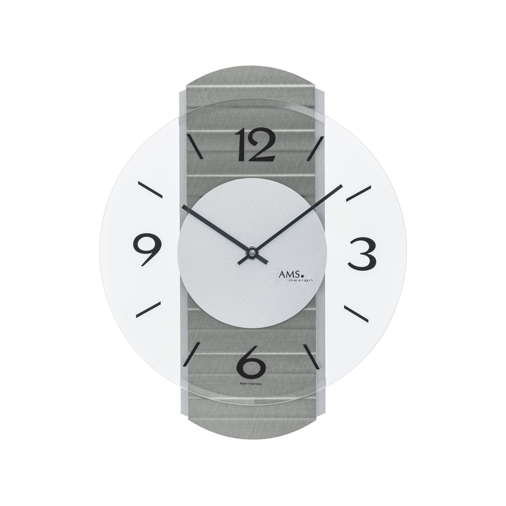 AMS W9705 Wanduhr mit Holzgehäuse und Aluminium-Auflagen