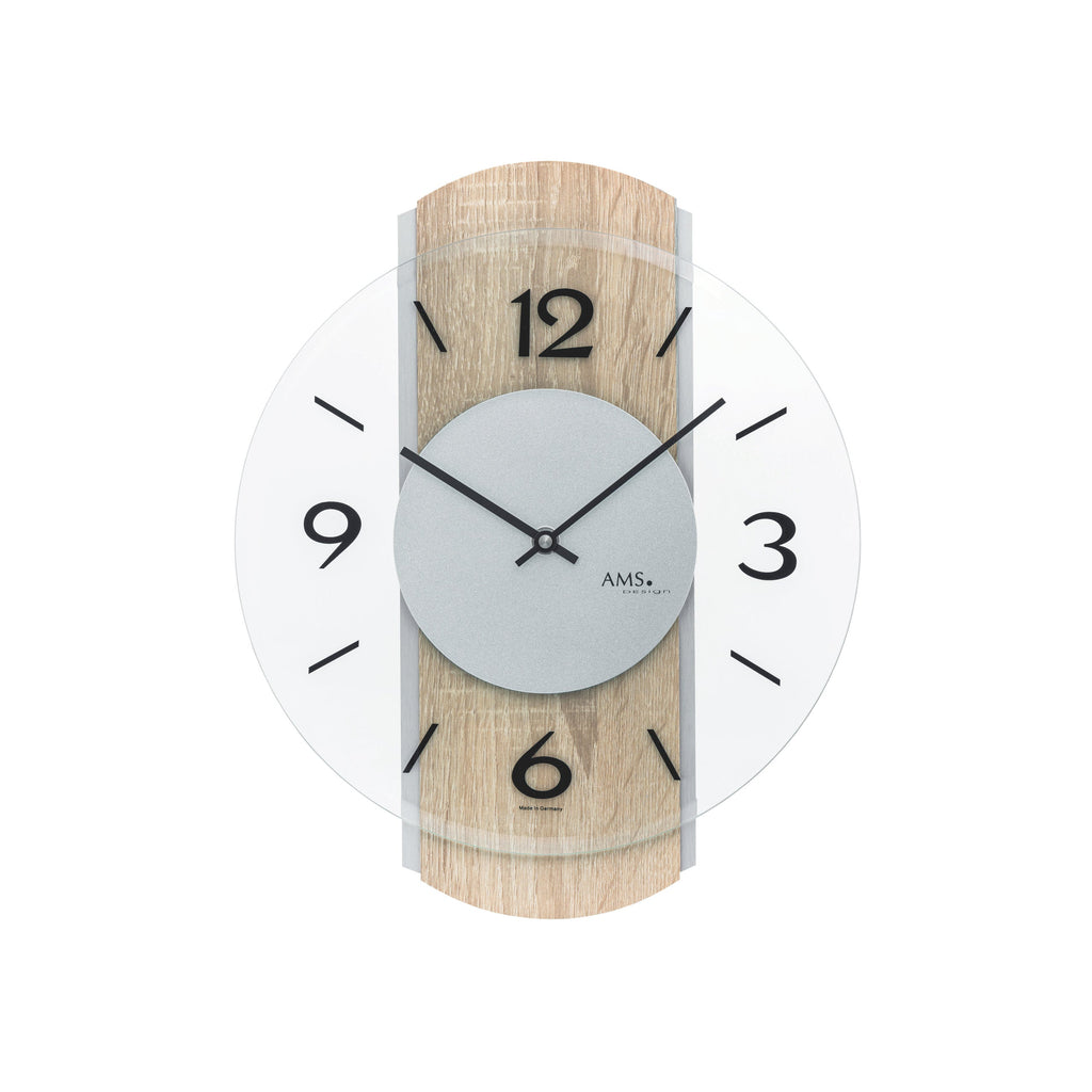 AMS W9706 Wanduhr mit Sonoma-Holzgehäuse und Aluminium-Auflagen