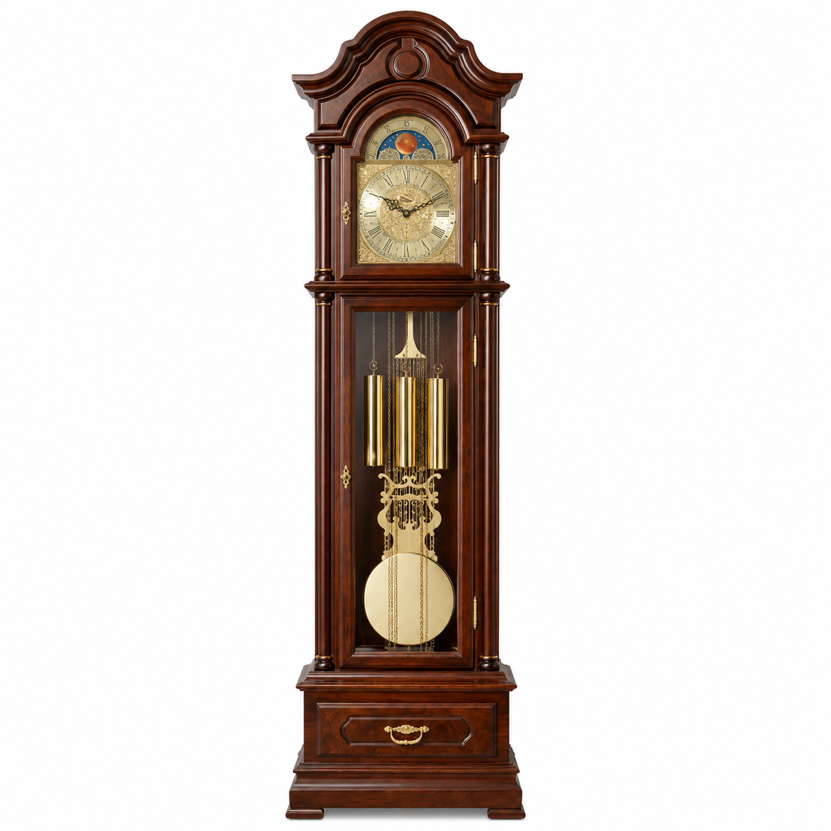 Astra Design AD210-08N Standuhr „Königshof“ aus massivem Nussbaum - wahlweise auch in Eiche oder Kirsche