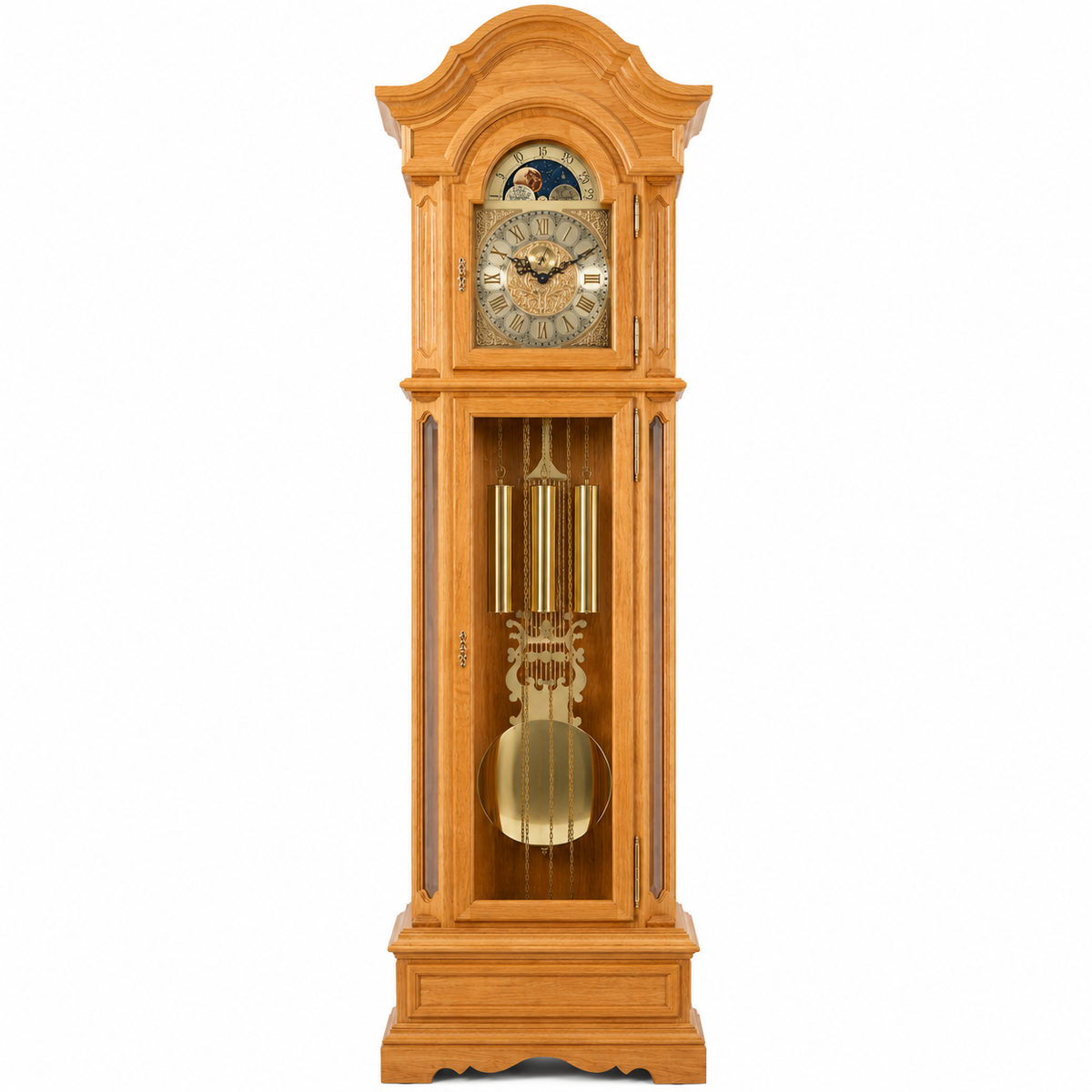 Astra Design AD210-10 Standuhr „Schlosspalais“ aus massiver Eiche - wahlweise auch in Nussbaum oder Kirsche