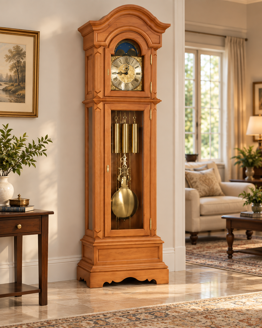 Astra Design AD210-10K Standuhr „Schlosspalais“ aus massiver Kirsche - wahlweise auch in Nussbaum oder Eiche