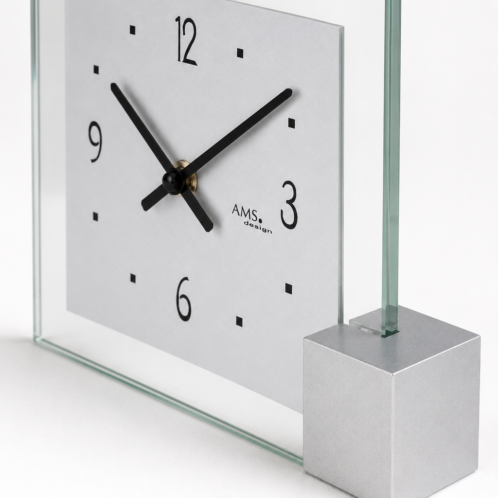 AMS T102 Table Clock with Wooden Base, Aluminum Dial, and Mineral Glass