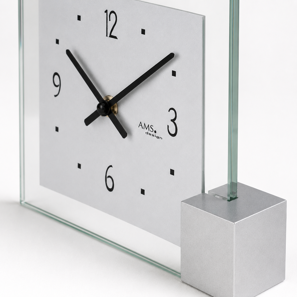 AMS T102 Table Clock with Wooden Base, Aluminum Dial, and Mineral Glass