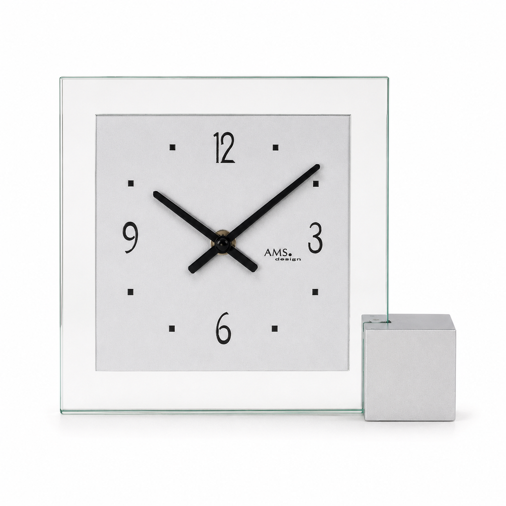 AMS T102 Table Clock with Wooden Base, Aluminum Dial, and Mineral Glass