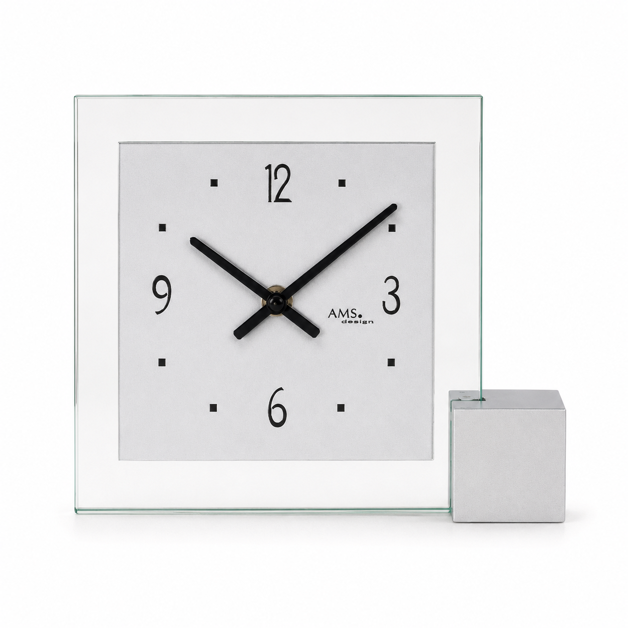 AMS T102 Table Clock with Wooden Base, Aluminum Dial, and Mineral Glass
