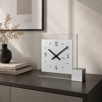 AMS T102 Table Clock with Wooden Base, Aluminum Dial, and Mineral Glass