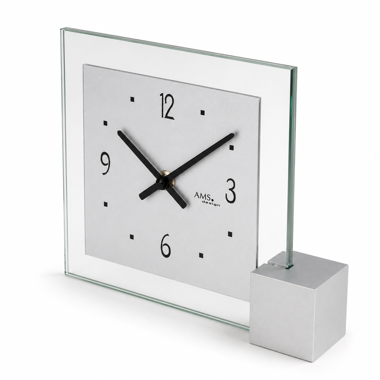 AMS T102 Table Clock with Wooden Base, Aluminum Dial, and Mineral Glass