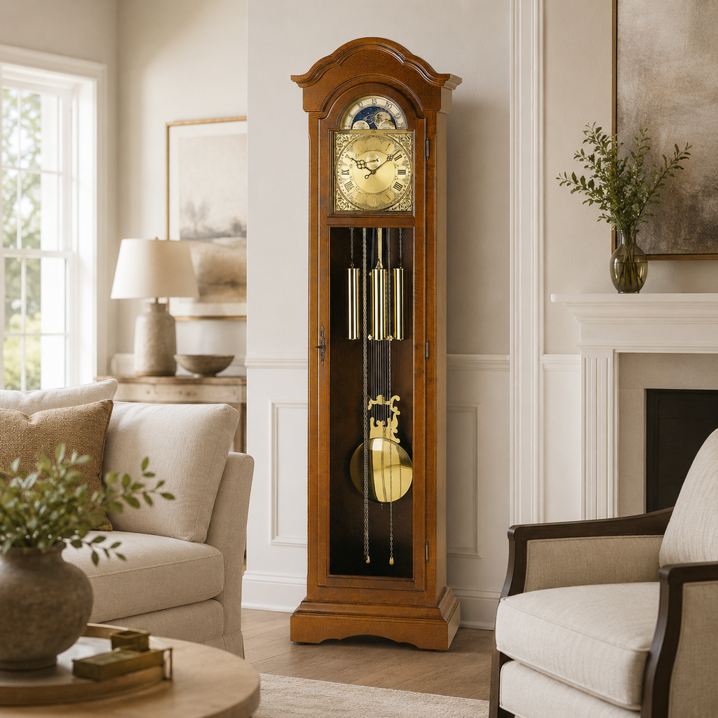 AMS S2021-1 Grandfather Clock with Solid Walnut Case and Mechanical Chain Movement