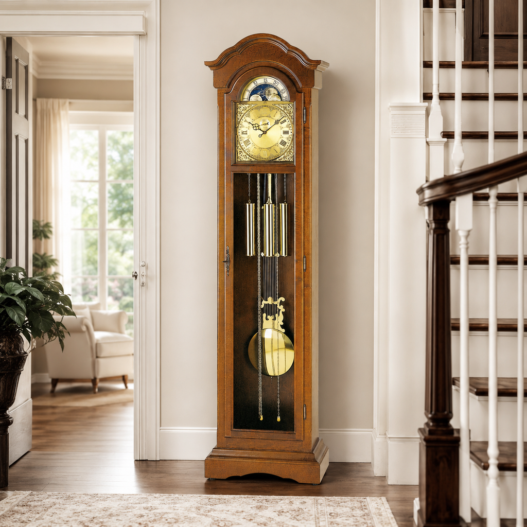 AMS S2021-1 Grandfather Clock with Solid Walnut Case and Mechanical Chain Movement
