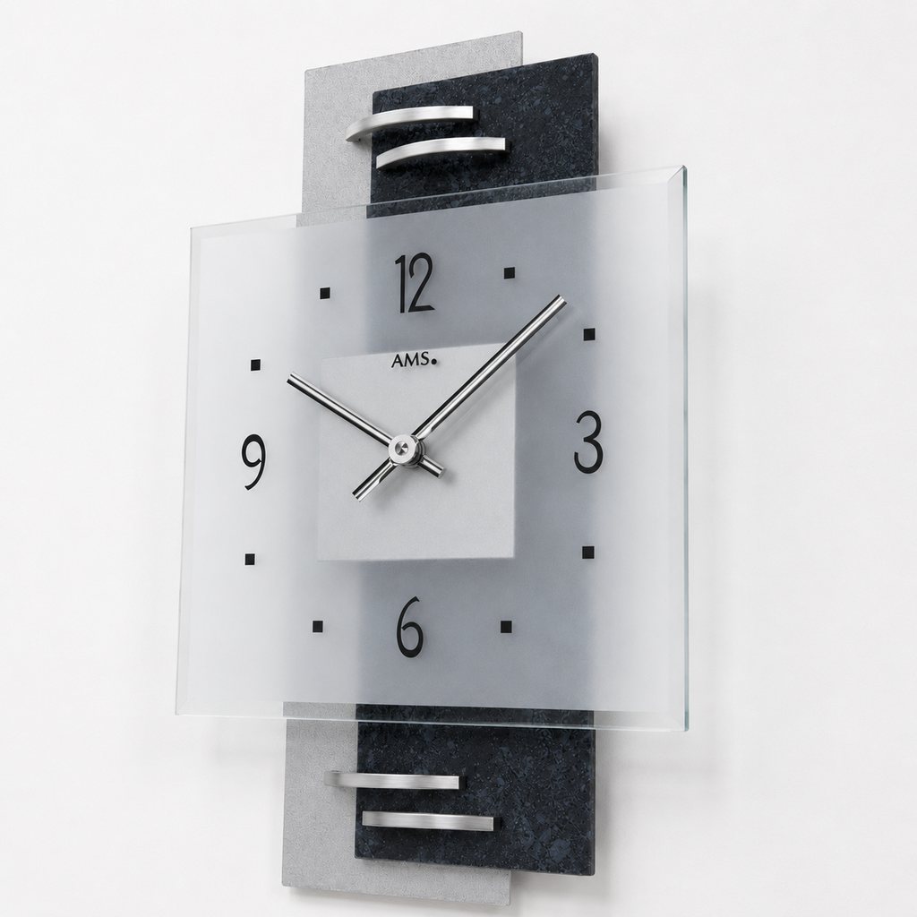 AMS W9245 Wall Clock with Slate Structure and Aluminum Appliques