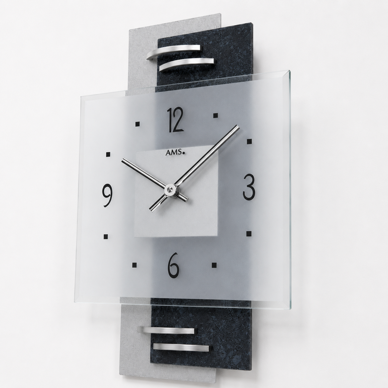 AMS W9245 Wall Clock with Slate Structure and Aluminum Appliques
