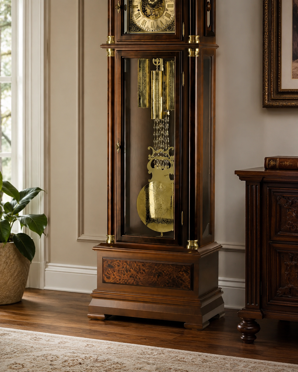 AMS S2069-1 Grandfather Clock with Solid Walnut Case and Mechanical Chain Movement