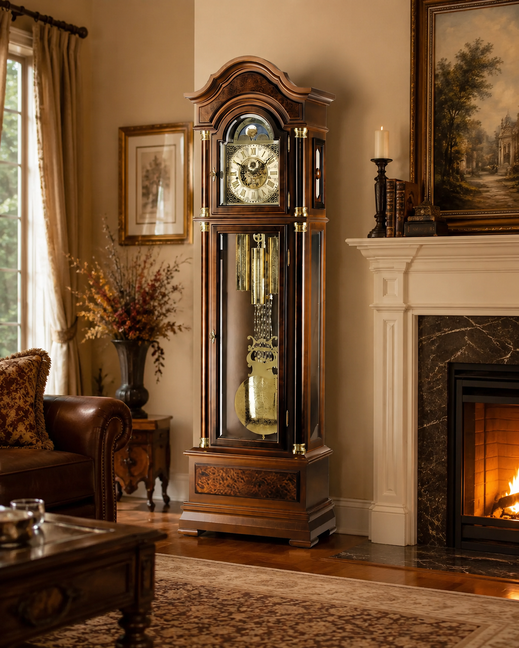 AMS S2069-1 Grandfather Clock with Solid Walnut Case and Mechanical Chain Movement