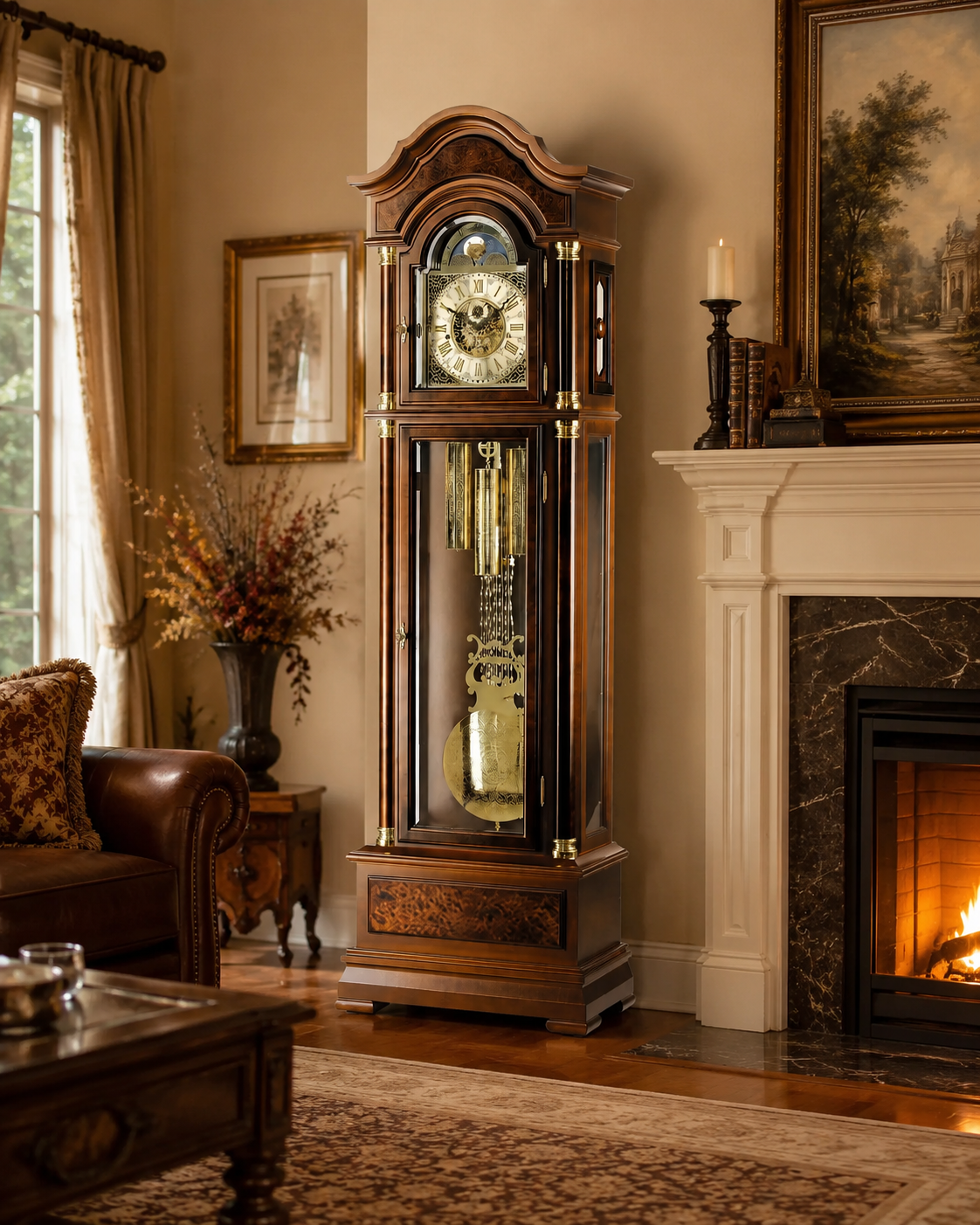 AMS S2069-1 Grandfather Clock with Solid Walnut Case and Mechanical Chain Movement