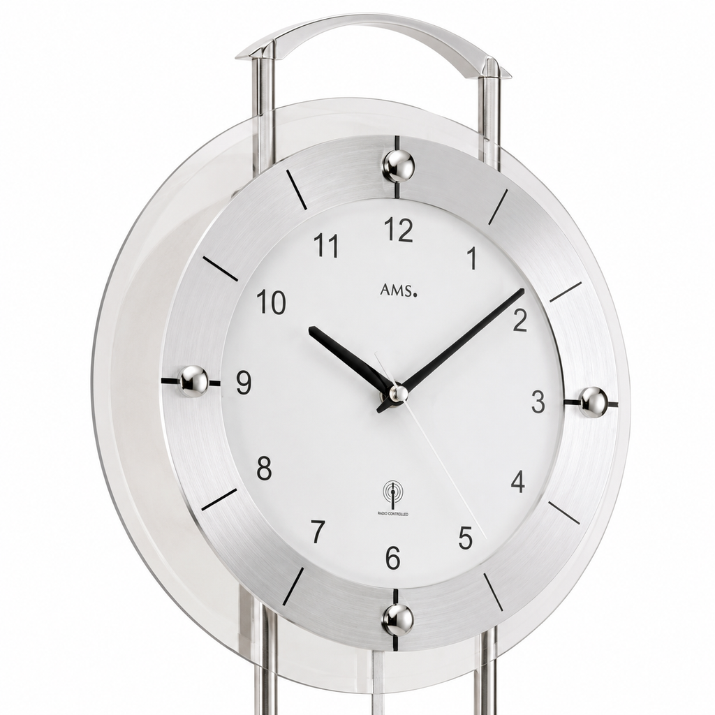 AMS F5254 Pendulum Radio Wall Clock with Lacquered Metal Rods