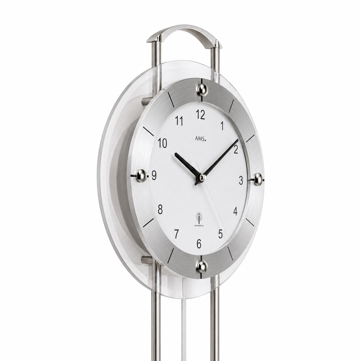 AMS F5254 Pendulum Radio Wall Clock with Lacquered Metal Rods