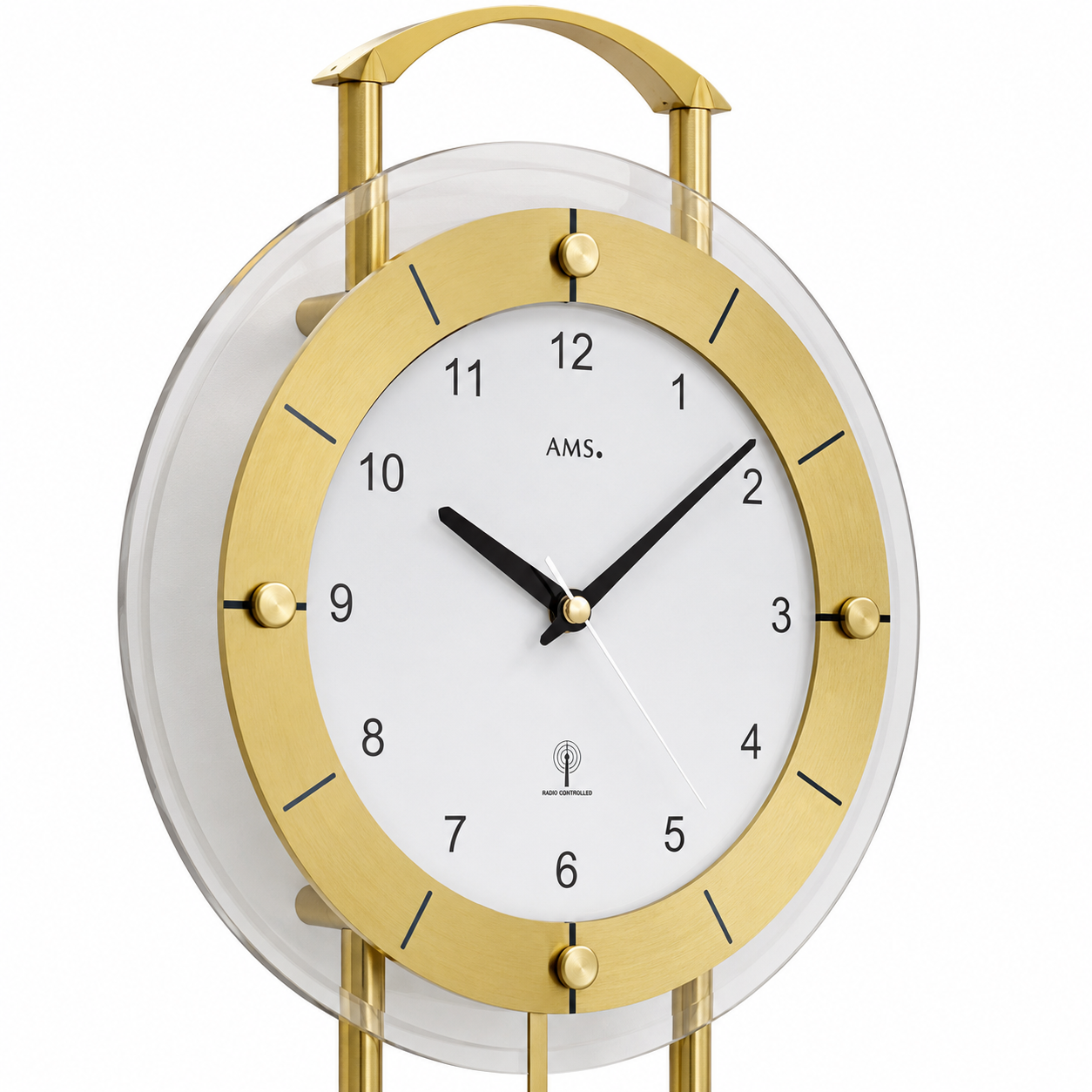 AMS F5255 Pendulum Radio-Controlled Wall Clock with Lacquered Metal Rods