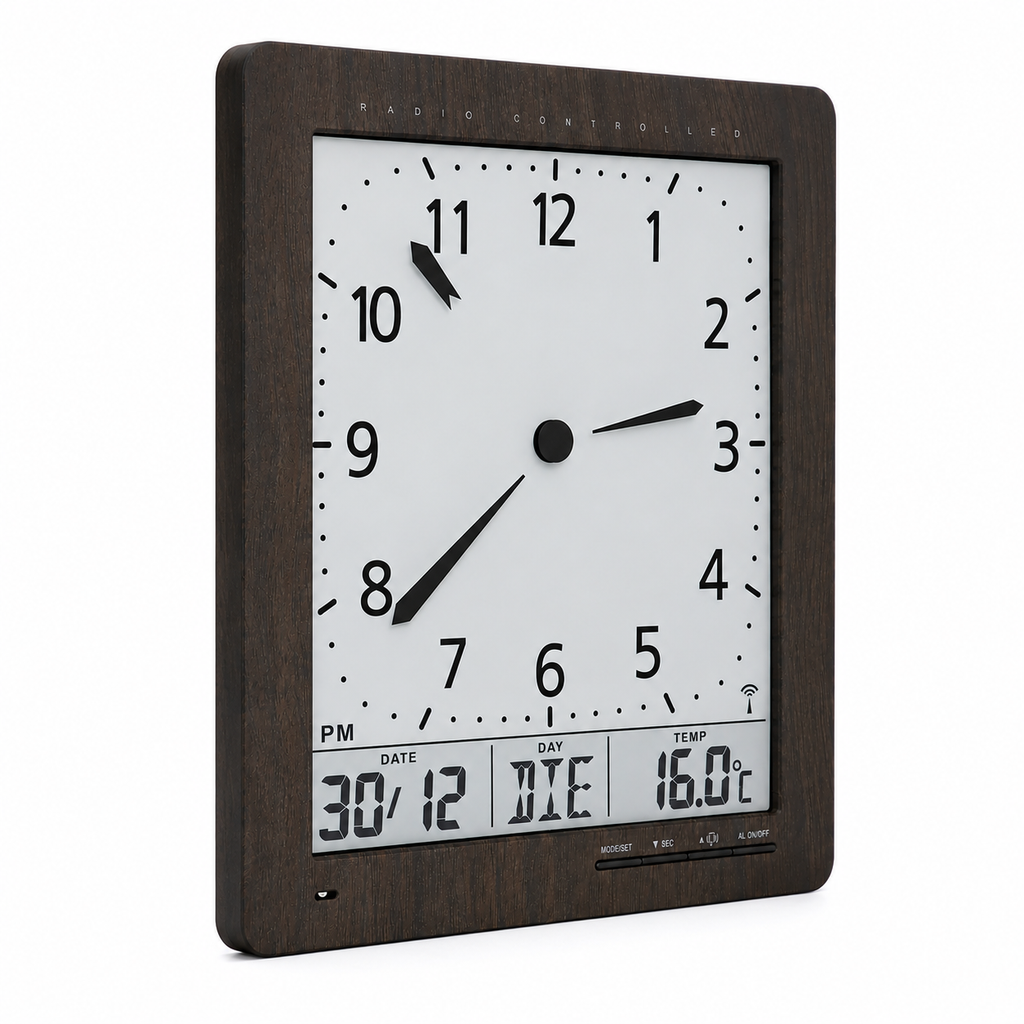 AMS F5893 Radio-Controlled Wall Clock with Digital Display and Analog Time Display