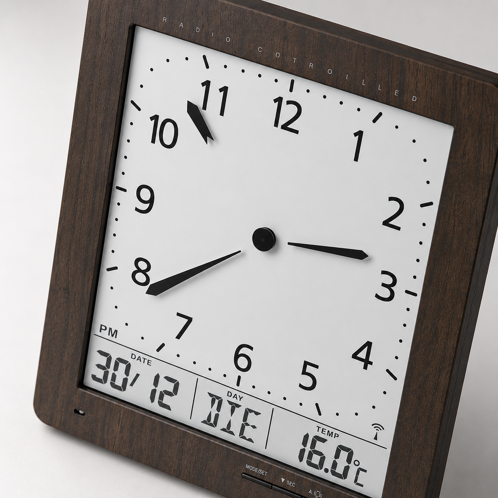 AMS F5893 Radio-Controlled Wall Clock with Digital Display and Analog Time Display