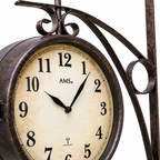 AMS F5966 Double-Sided Radio Wall Clock with Weatherproof Metal Casing