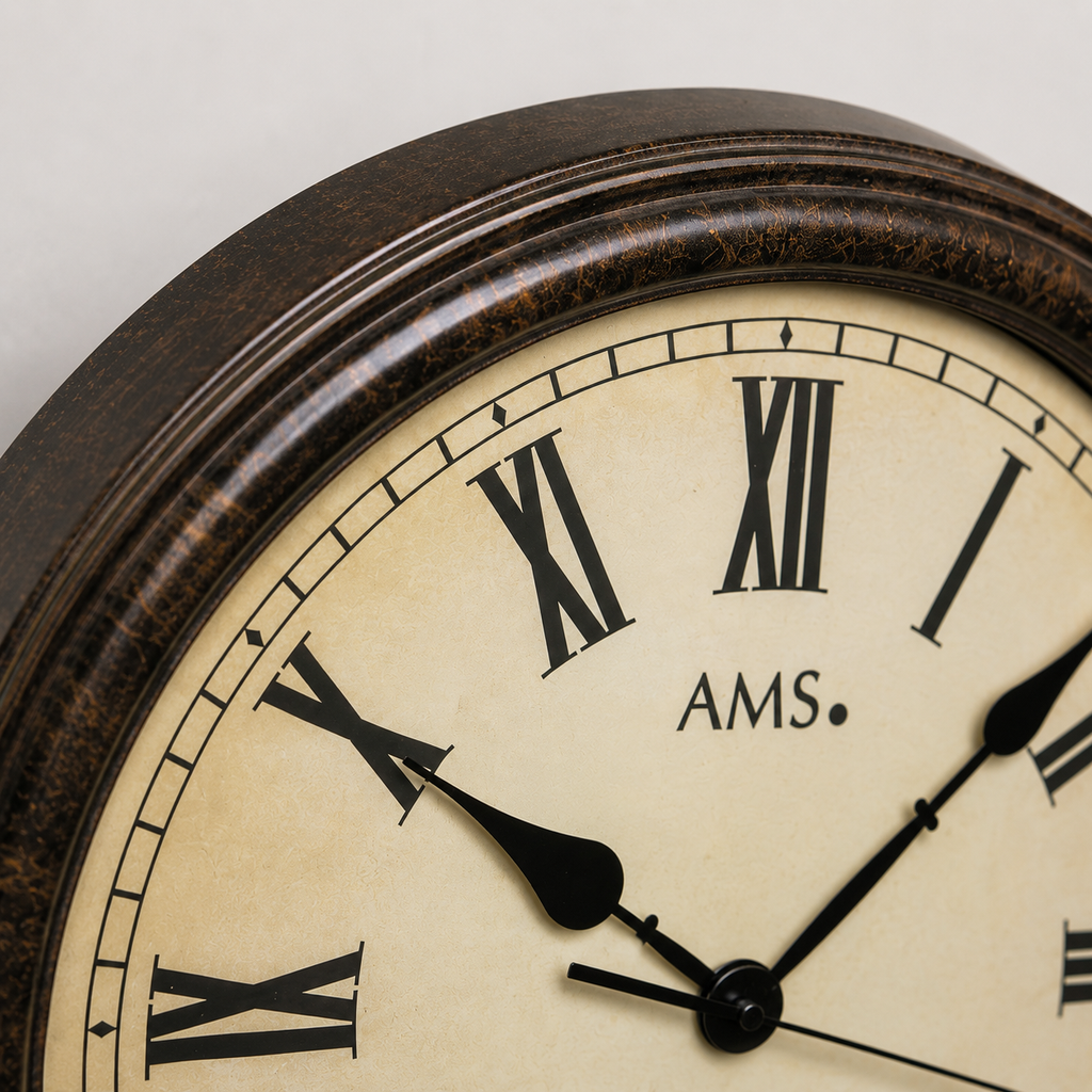 AMS F5977 Radio Wall Clock with Metal Case and Mineral Glass