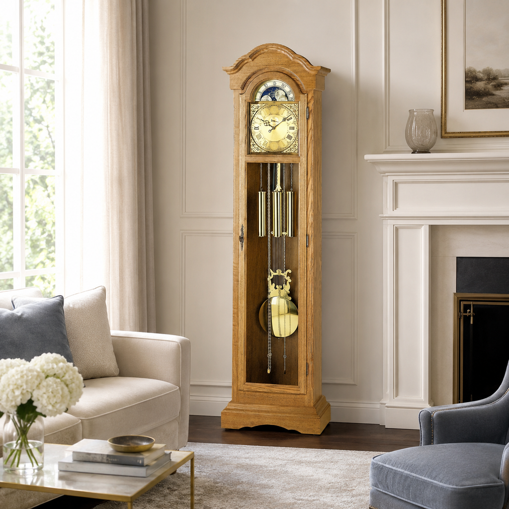 AMS S2021-4 Grandfather Clock with Oak Case and Mechanical Chain Movement
