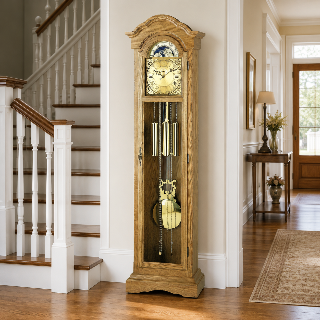 AMS S2021-4 Grandfather Clock with Oak Case and Mechanical Chain Movement