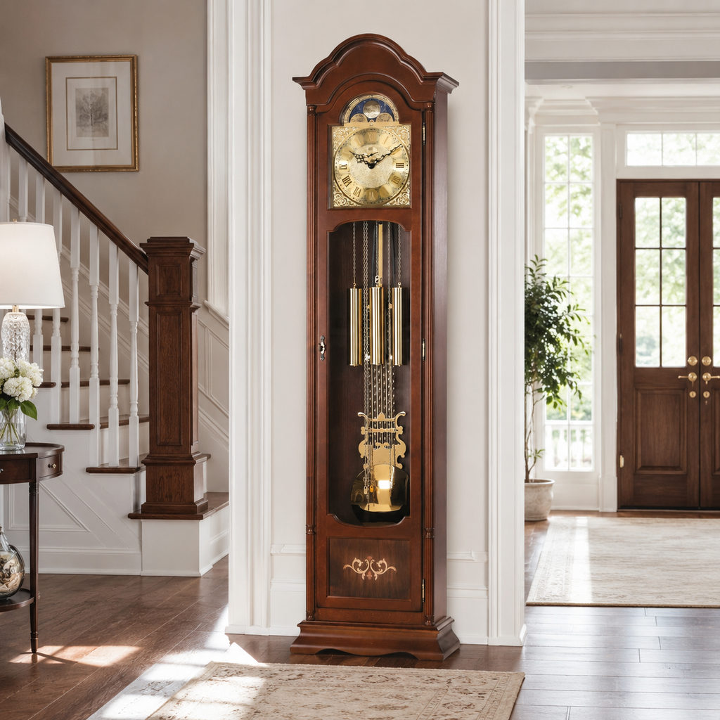 AMS S2022-1 Grandfather Clock with Solid Walnut Case and Inlays
