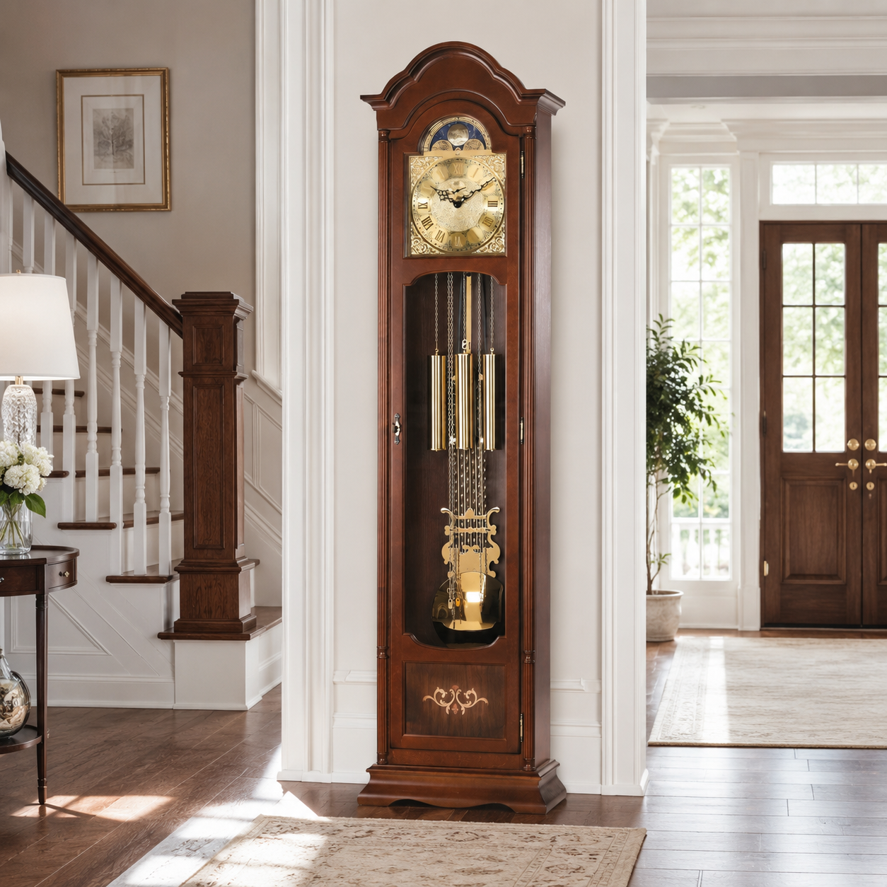 AMS S2022-1 Grandfather Clock with Solid Walnut Case and Inlays
