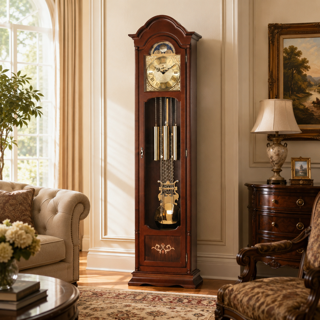 AMS S2022-1 Grandfather Clock with Solid Walnut Case and Inlays