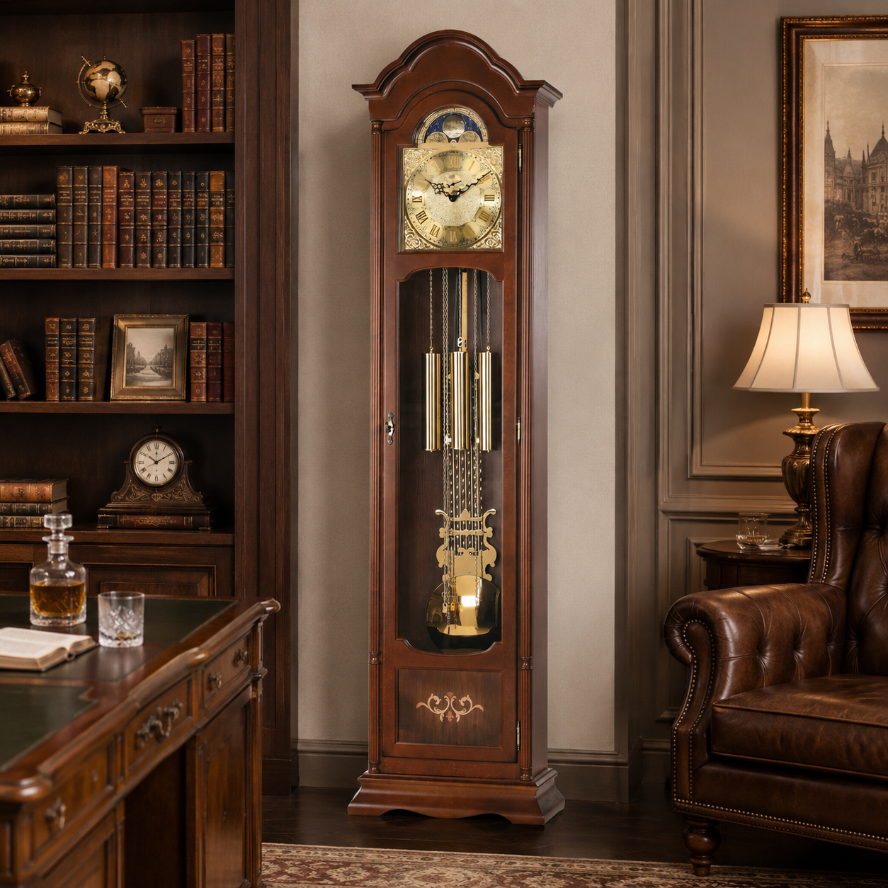 AMS S2022-1 Grandfather Clock with Solid Walnut Case and Inlays