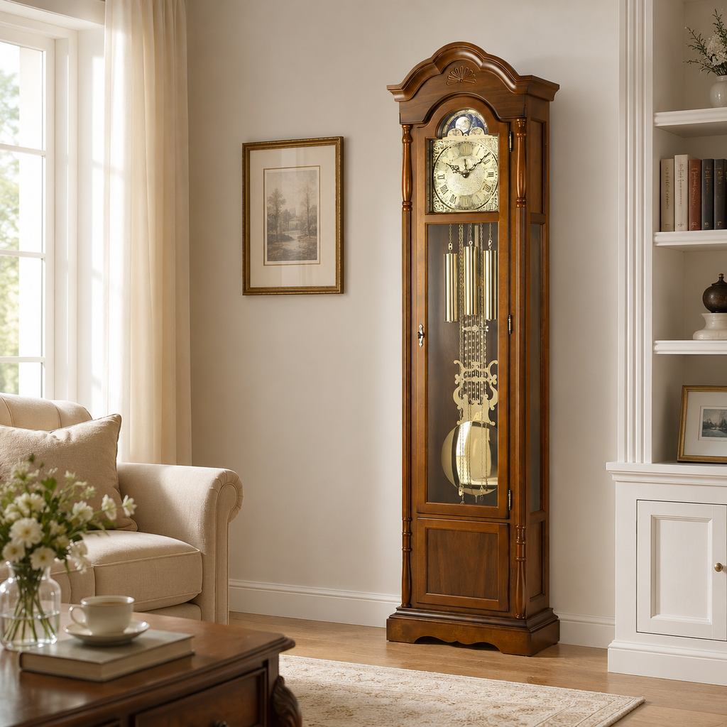 AMS S2011-1 Grandfather Clock with Solid Walnut Case and Mechanical Chain Movement
