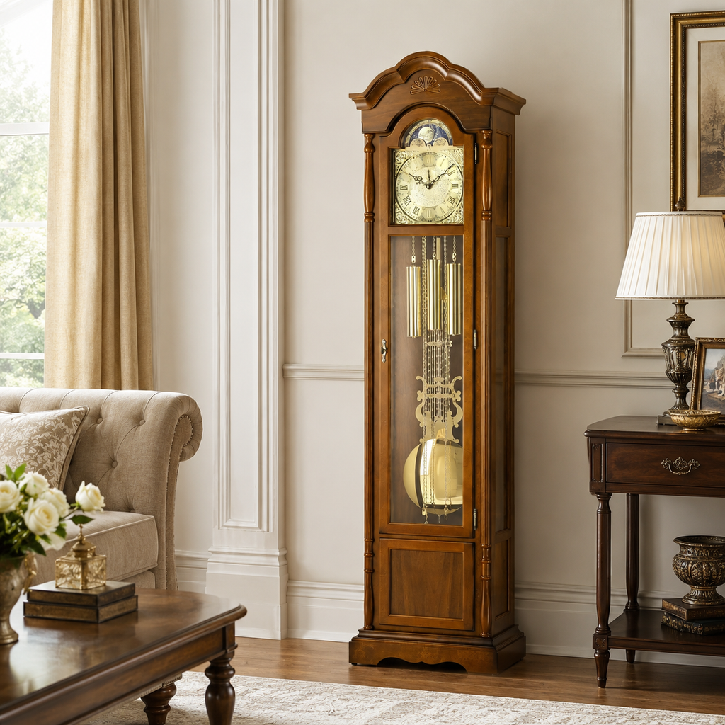 AMS S2011-1 Grandfather Clock with Solid Walnut Case and Mechanical Chain Movement