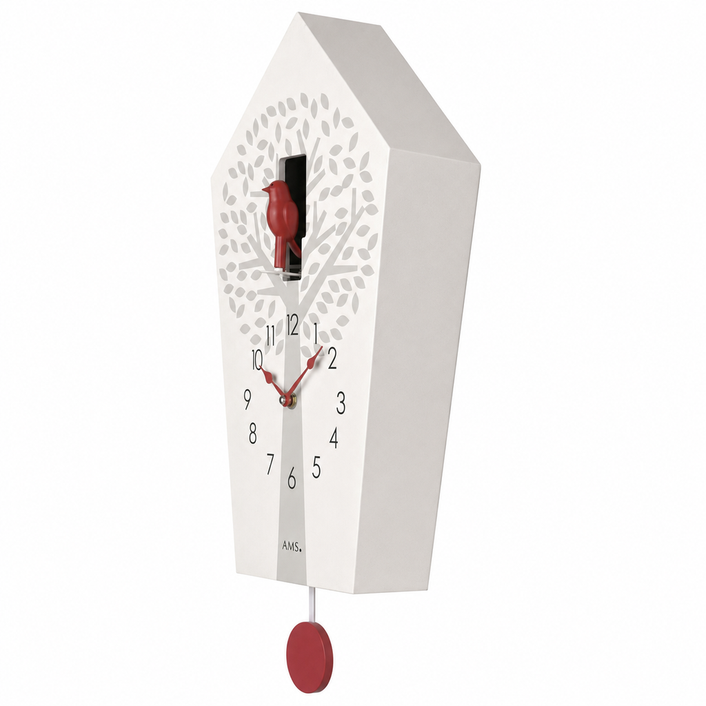 AMS W7286 Cuckoo Clock with White Lacquered Wooden Case