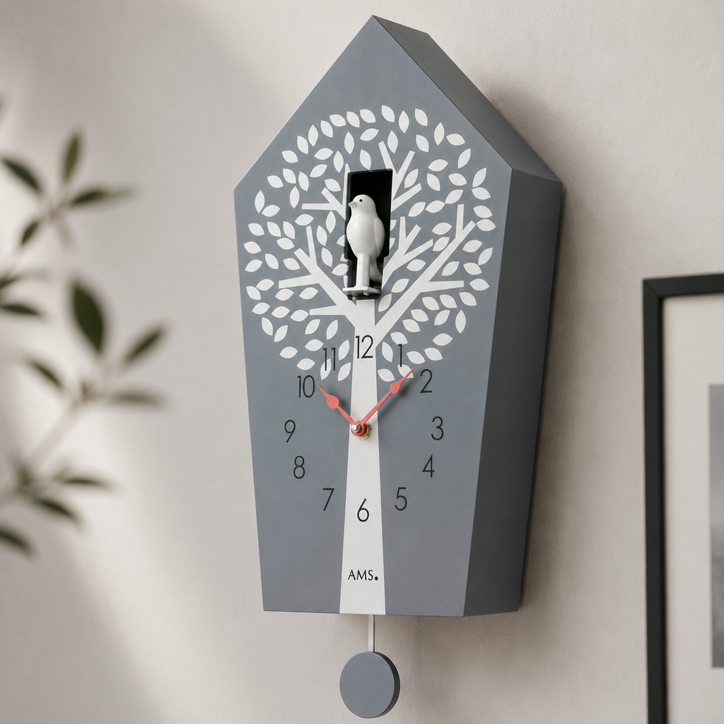 AMS W7287 Cuckoo Clock with Anthracite-Painted Wooden Case
