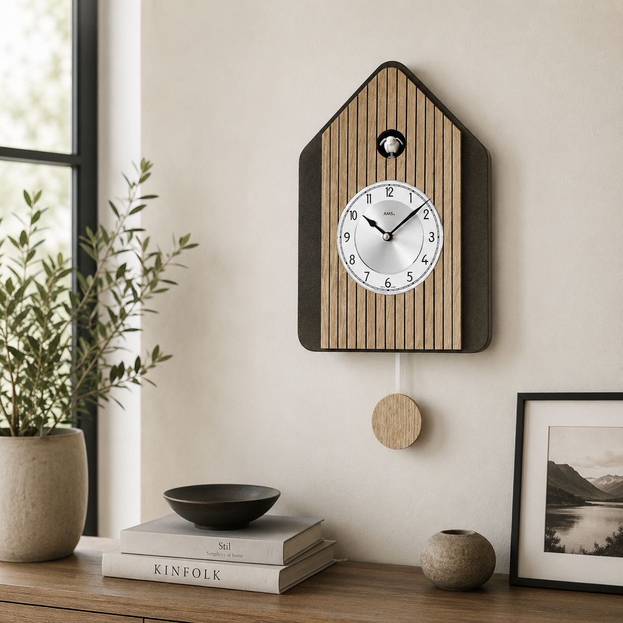 AMS W7494 Cuckoo Clock with Blue Bird Design and Quartz Pendulum Movement