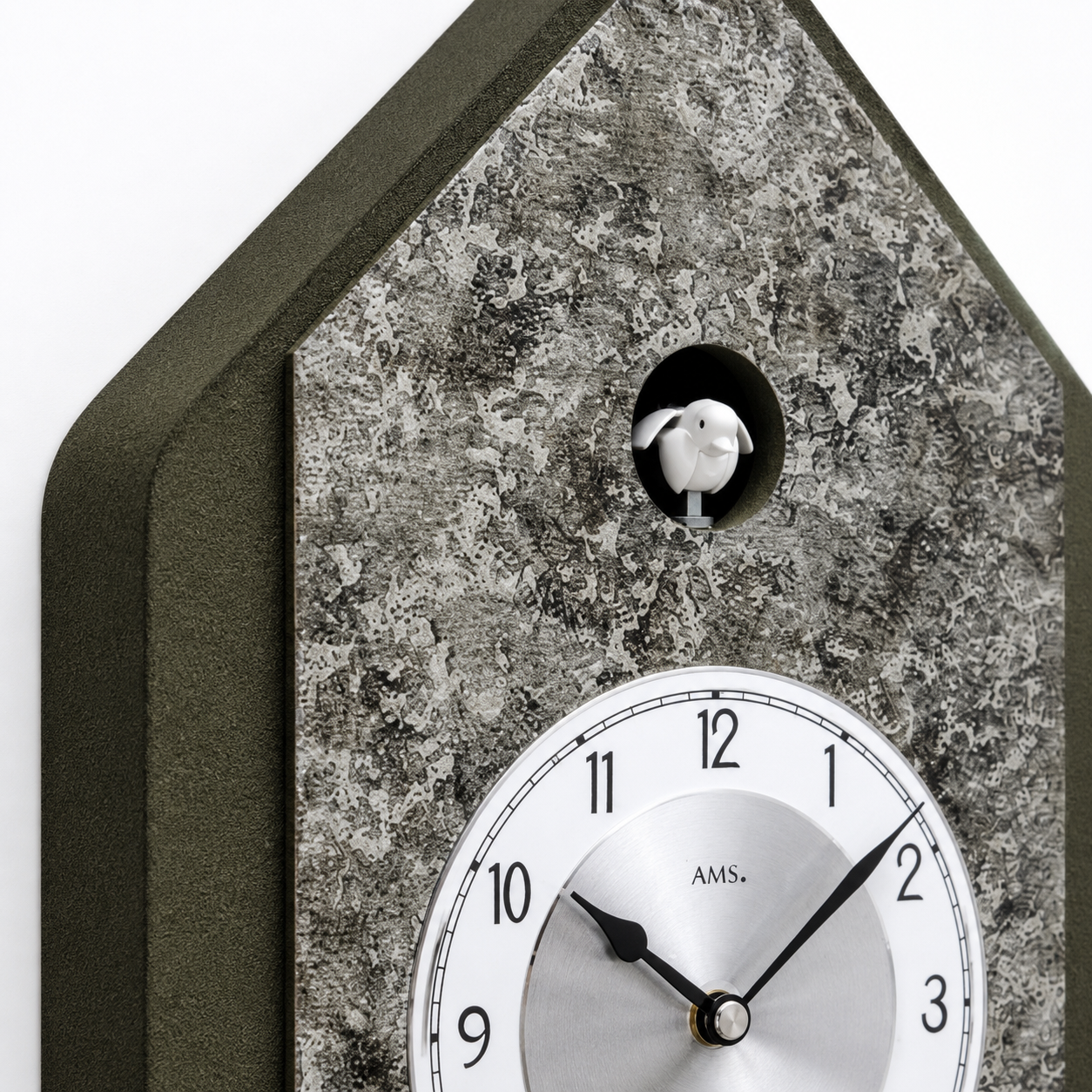 AMS W7496 Cuckoo Clock with Wooden Case and Metallic Overlay