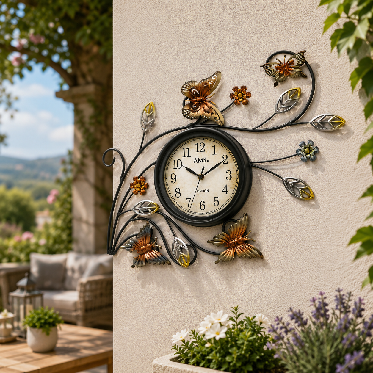 AMS W9446 Wall Clock with Weatherproof Metal Casing for Outdoor Use