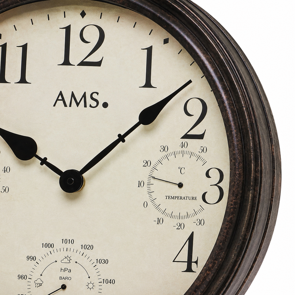 AMS W9463 Wall Clock with Metal Casing and Indoor Climate Display