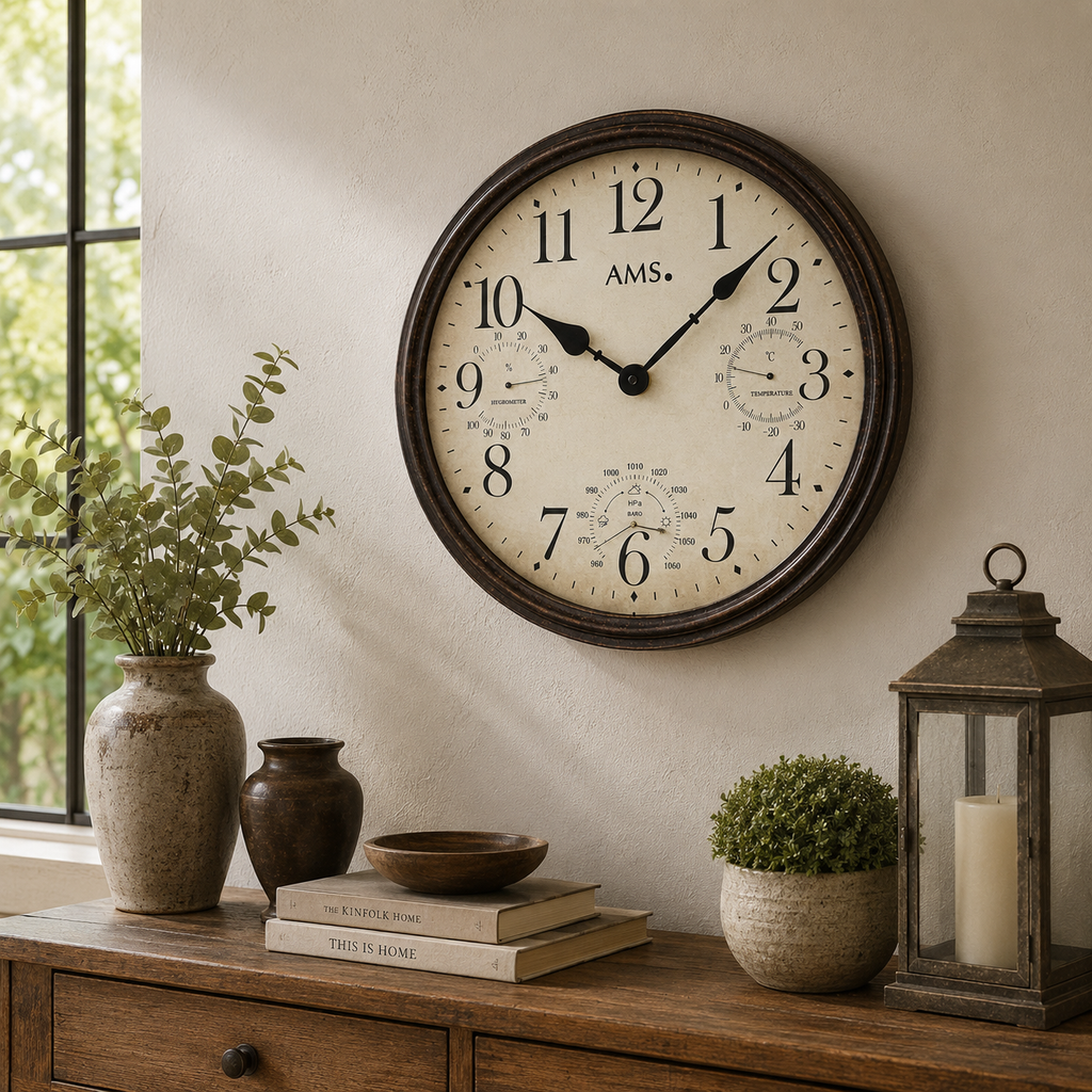 AMS W9463 Wall Clock with Metal Casing and Indoor Climate Display