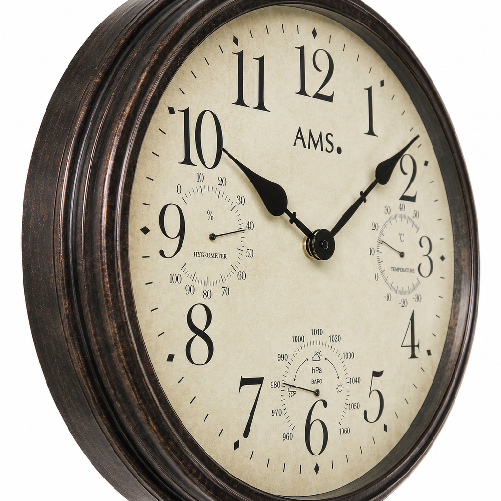 AMS W9463 Wall Clock with Metal Casing and Indoor Climate Display